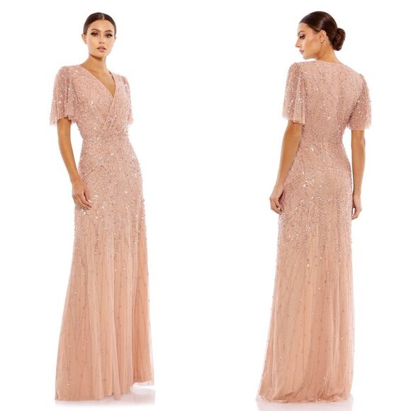 Mac Duggal 35109 Size 14W(18) Leafy Embellished Flutter Sleeves Gown - Picture 10 of 10